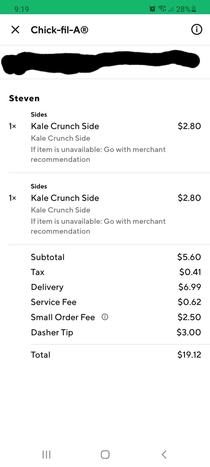 Ordered DoorDash in my sleep and spent  on  worth of kale