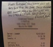 Our server dropped the dime on our plans to prank the birthday boy