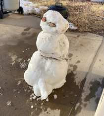 Our  yo daughter built a snowman I was not expecting it to have balls and penis