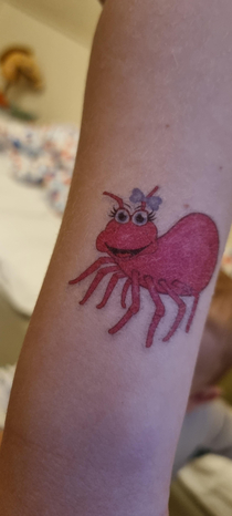 Out of hundreds of fake tattoos my daughter could have chosen after the dentist visit she chose a tick