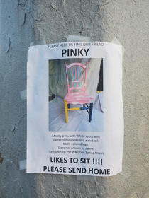 Owner of lost chair is posting these all over town