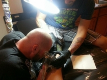 Pic #1 - My blind friend Nick had the opportunity to ink his tattoo artist