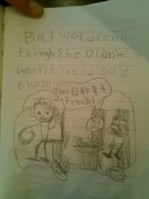 Pic #2 - My  year old nephew keeps a daily journal This is his account of his mother flipping out at Best Buy over a refund