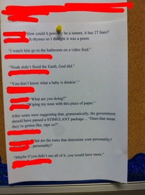 Pic #3 - So apparently this teacher wrote down all the stupidawkwardfunny stuff that he overheard in class