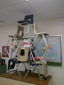 Pic #4 - My class decided to make little chair structures and it ended up escalating to something really big that everyone in the school knew about and ended up in the schools yearbook