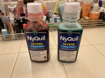 Picked up some cough syrup in a rush On the left is what Ive been taking in the daytime and on the right is what Ive been taking at night Ive never felt stupiderer