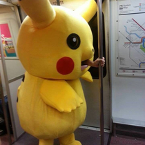 Pikachu hitching a train ride