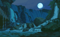 Pixel Art Waterfall Under The Moonlight