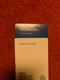 Played Kids Against Maturity on Christmas and my -yr-old throws this one down Something tells me this game isnt really 