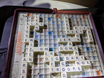 Played Scrabble camping lost to QUEEF FEET