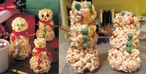 Popcorn ball snowmen