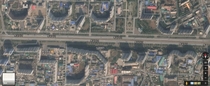 Pyongyangs high-rise buildings as seen from Google maps just flimsy facades facing the highway