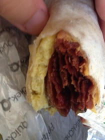 Quickchek ran out of hash browns for my breakfast burrito so the lady said she would give me extra bacon