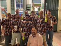 Ran into these guys in New Orleans on Bourbon Street last night Dude in front is getting married and the rest of them surprised him with shirts covered with his fiances face