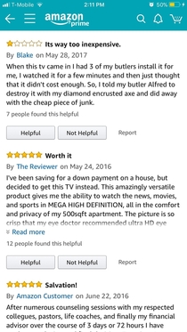 Reviews on Amazon for a tv