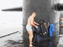 Russian submarine crew decide to go for a swim