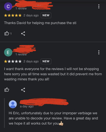 Savage car dealership review reply