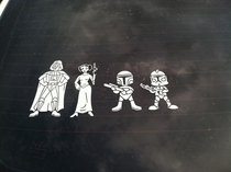 Seen on the back of a car Star Wars fans whats wrong with this family portrait