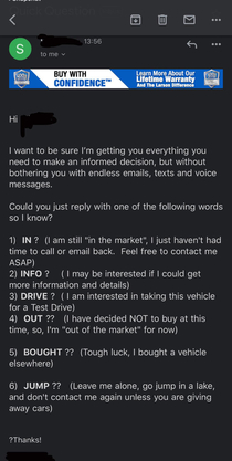 Self aware car salesman