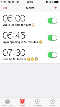 Setting my alarm to get up for the gym
