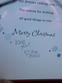 Signing Christmas cards can get pretty awkward when your last name is Ball