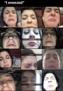 Since October   I have received random pictures from my sister of her mid-sneeze Ive saved every single one