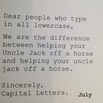 Sincerely Capital Letters