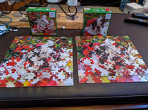 Sister and I got some holiday puzzles to put together When family left the room I switched every other piece Its been six hours