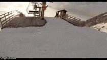 Skier hits chairlift ramp as a jump