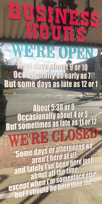 Small town business hours