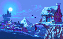 Small town during the night in pixel art