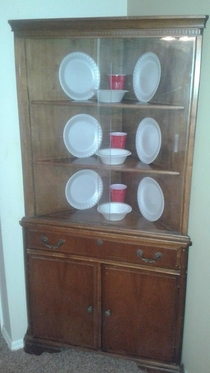 So a friend of mine recently got a china cabinet He doesnt own any china