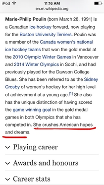 So I looked up Marie Philip Poulin the person who scored twice against the Americans in both Olympics and now I cant stop laughing