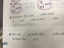 So I teach English abroad and this was my students phonics book
