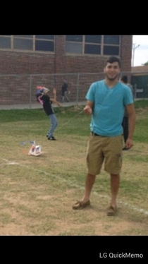 So my friend tried photo bombing his friend and was attacked by a kite