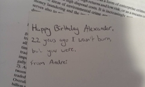 So my younger brother wrote me a Birthday Message for my nd Birthday