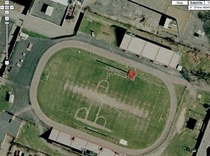 So someone made a dick out of weed killer on my high school football field and now it is on Maps