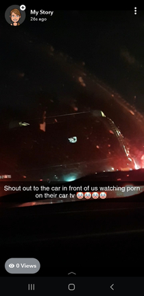 So the car in front of us was watching some bbw porn