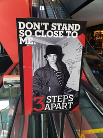 Social distancing reminder at the Rock and Roll Hall of Fame