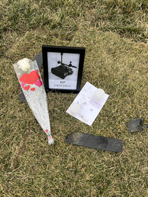Some students made a memorial to the bomb squad robot that detonated at my college 