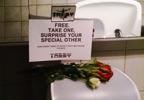 Somebody put these in the mens bathroom at the movie theater on valentines day