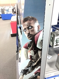 Someone placed googly eyes on this Destiny  display at Best Buy