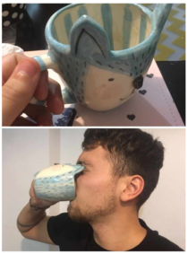 Son makes a pottery cup for his dad