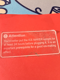 Sticker on my new ice machine
