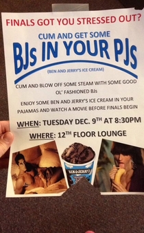 Stressed for finals Come get some BJs in your PJs