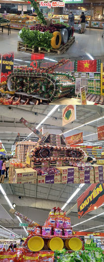Supermarkets holiday decorations for the Victory Day in Vietnam