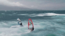 Synchronised windsurfing jump