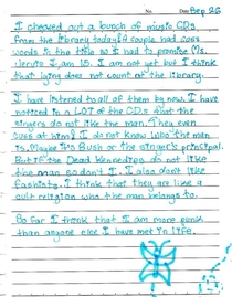 th grader finds Dead Kennedys CD at school library Writes diary entry about it story in comments