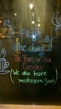 Thats an interesting choice for Soup Of The Day