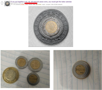 The Aztec Calendar made out of pesos on the rPics front page post